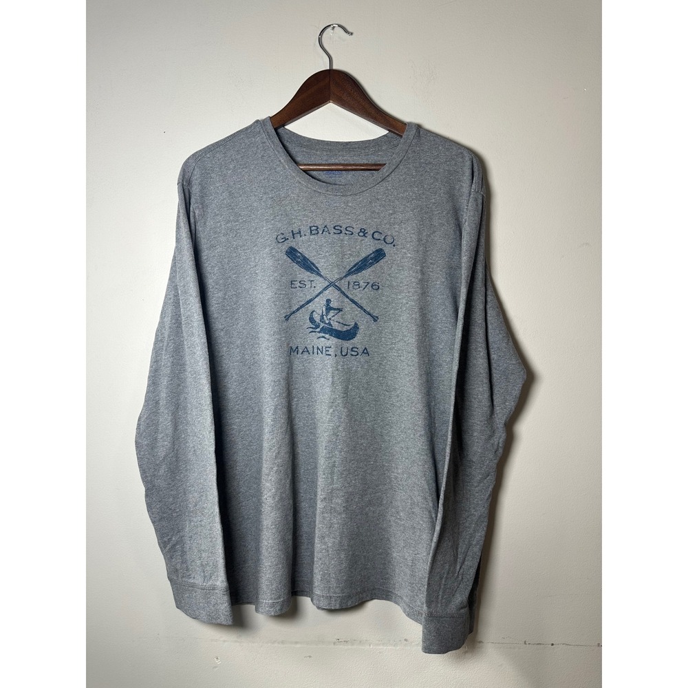 GH Bass Co Mens Large Gray Long Sleeve Maine USA Rowing Graphic Tee Shirt